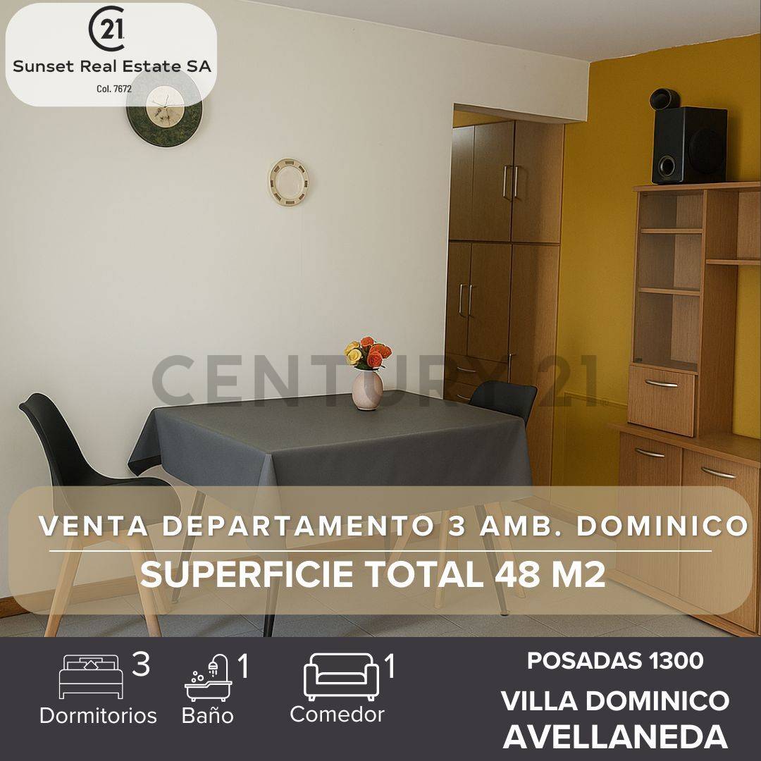 VENTA DEPARTAMENTO 3 AMBIENTES V. DOMINICO