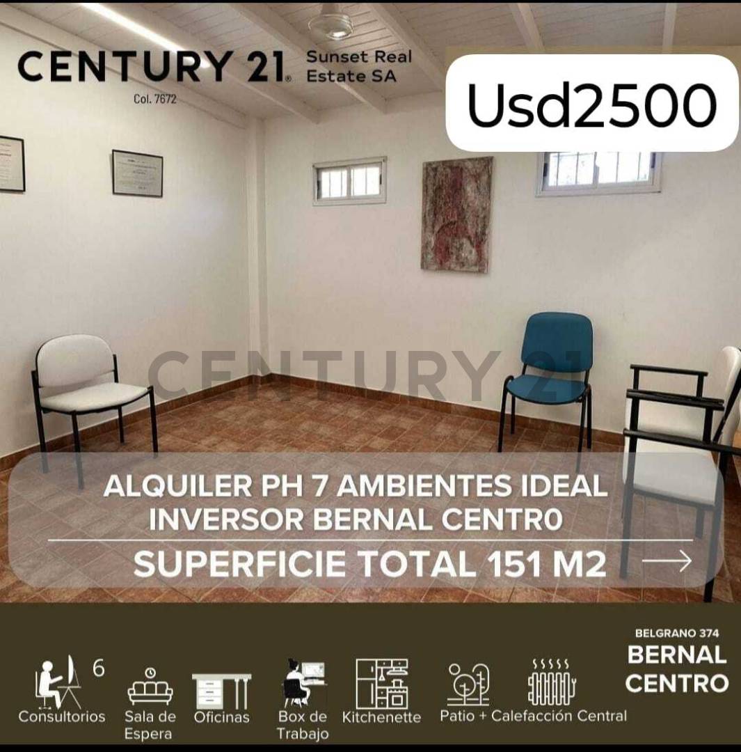 ALQUILER PH 7 AMBIENTES APTO PROFESIONAL - BERNAL CENTRO
