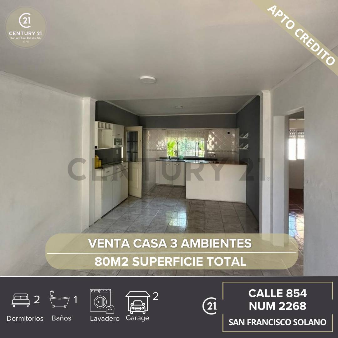CASA VENTA 3 AMBIENTES SOLANO CON COCHERA + PATIO / APTO CREDITO