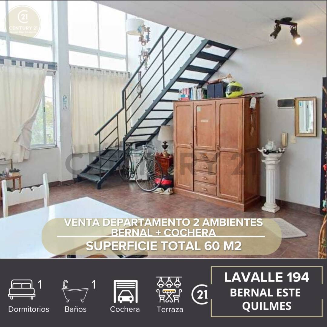 VENTA DEPARTAMENTO 2 AMBIENTES BERNAL + COCHERA