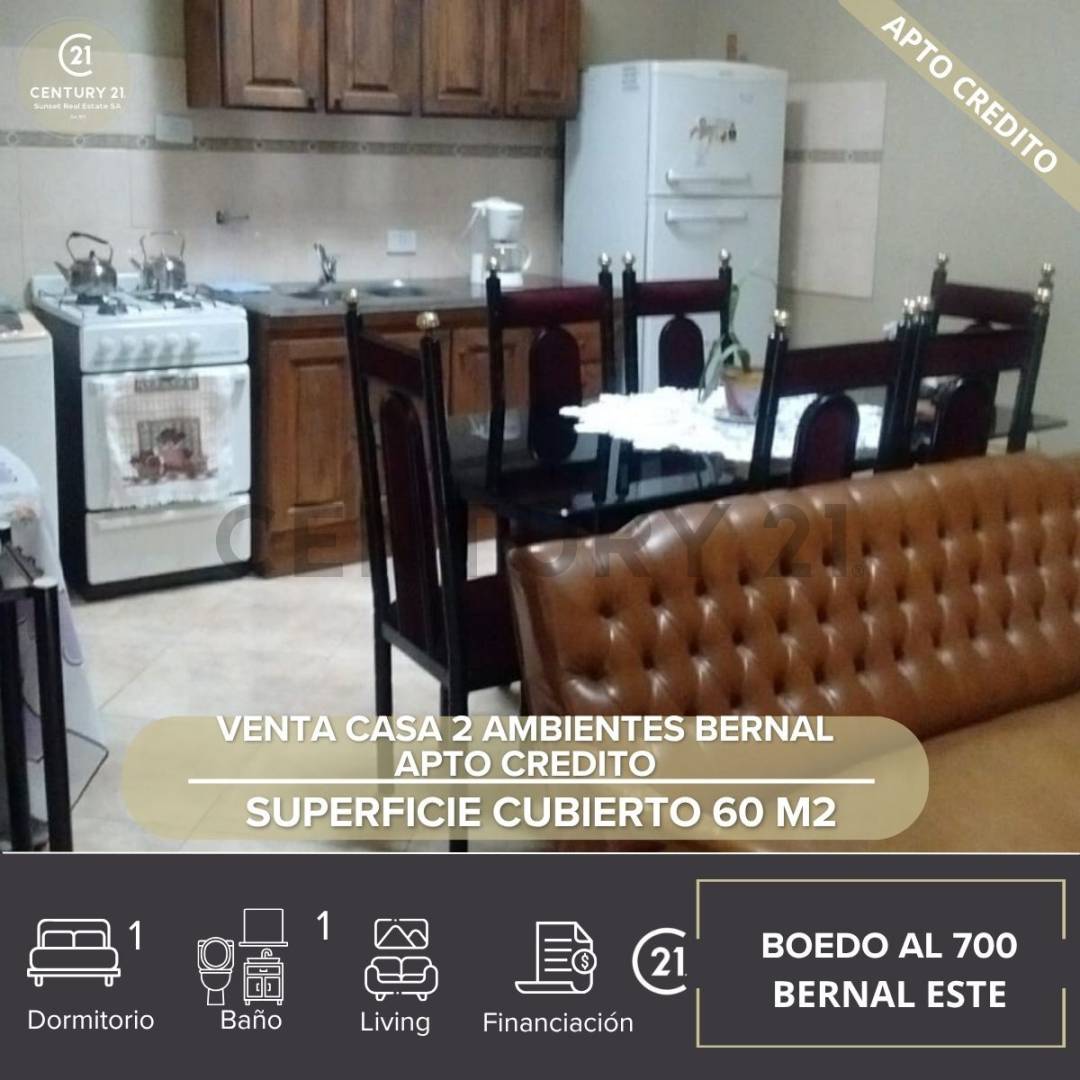 VENTA CASA 2 AMBIENTES BERNAL-APTO CREDITO