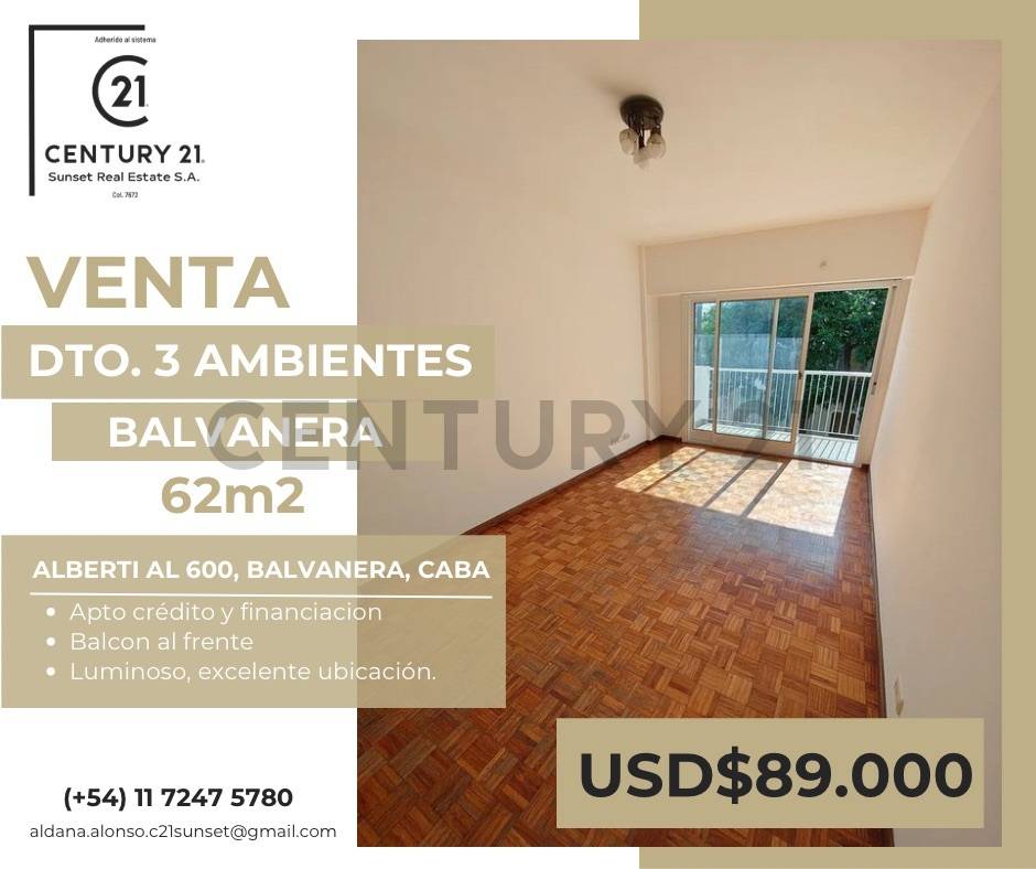 VENTA DEPARTAMENTO 3 AMBIENTES BALVANERA APTO FINANCIACION Y CREDITO