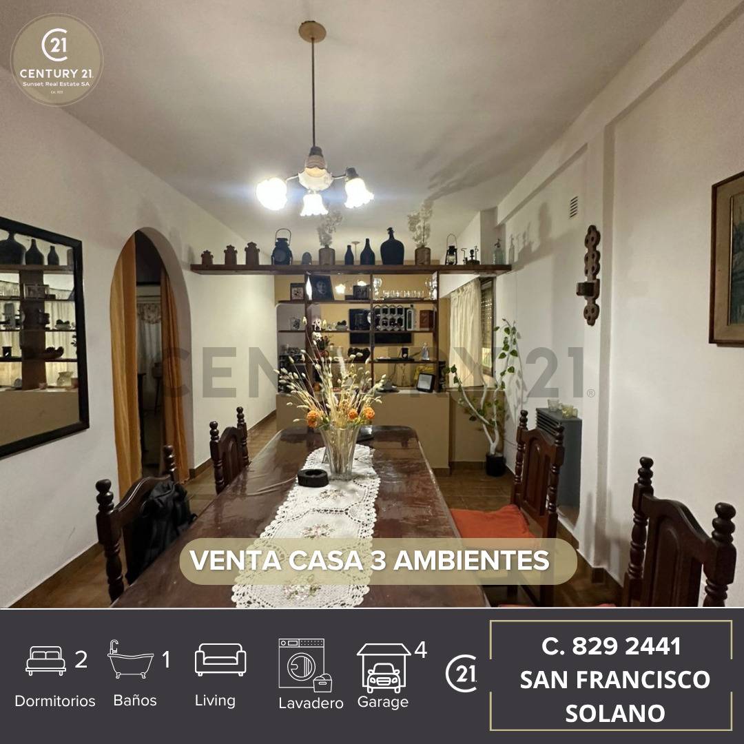 VENTA CASA 3 AMBIENTES / PATIO / COCHERA - SOLANO