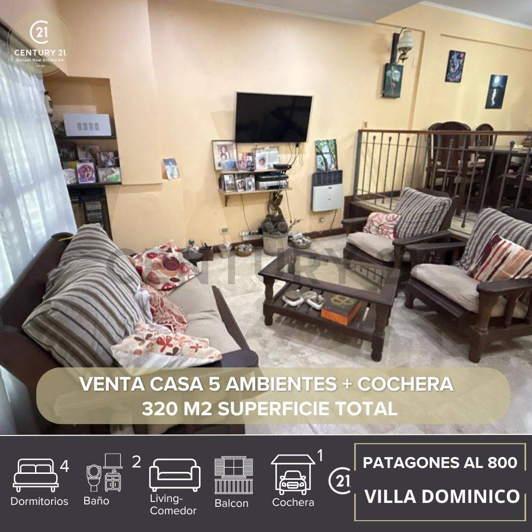 VENTA CASA 5 AMBIENTES CON COCHERA VILLA DOMINICO