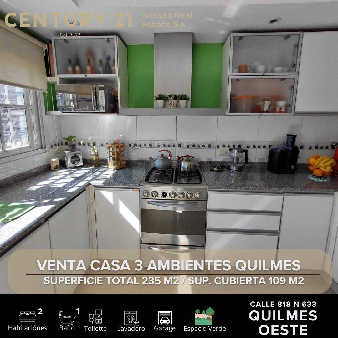 VENTA CASA 3 AMBIENTES + COCHERA QUILMES OESTE