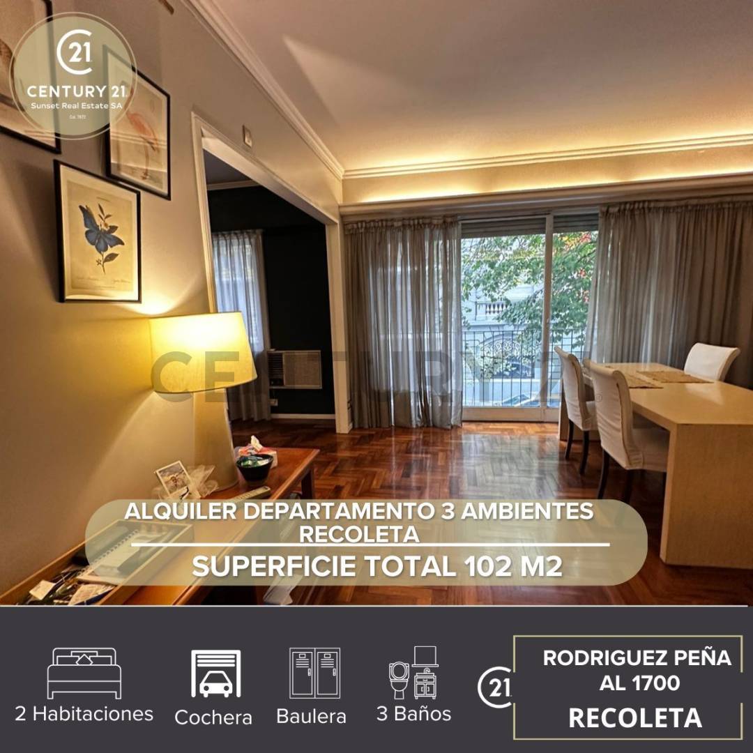 ALQUILER DEPARTAMENTO 3 AMBIENTES RECOLETA (Amoblado)