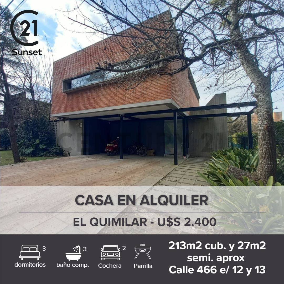 Casa en alquiler en el quimilar 3 dormitorios
